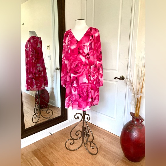 INC Floral Chiffon Bow Back Pink & Ivory Dress - Picture 2 of 7